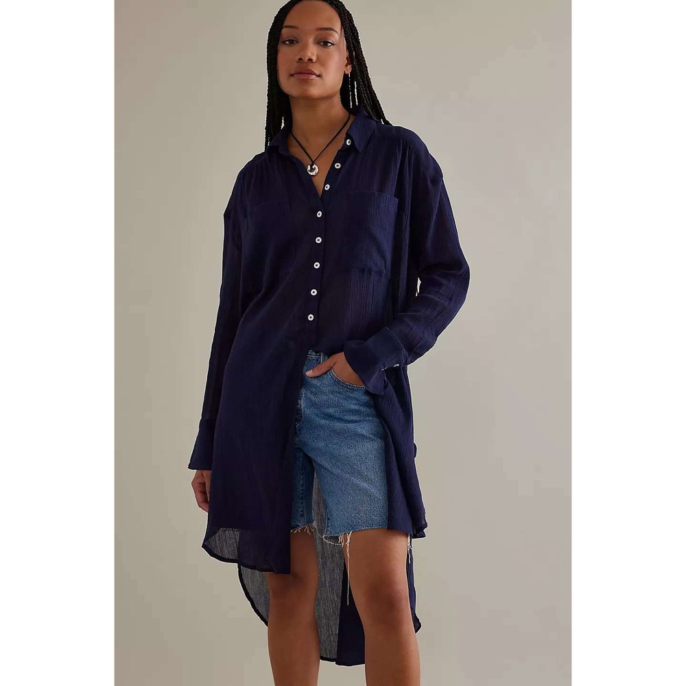 NWT Anthropologie Duster Tunic Shirt Navy‎ Blue XS